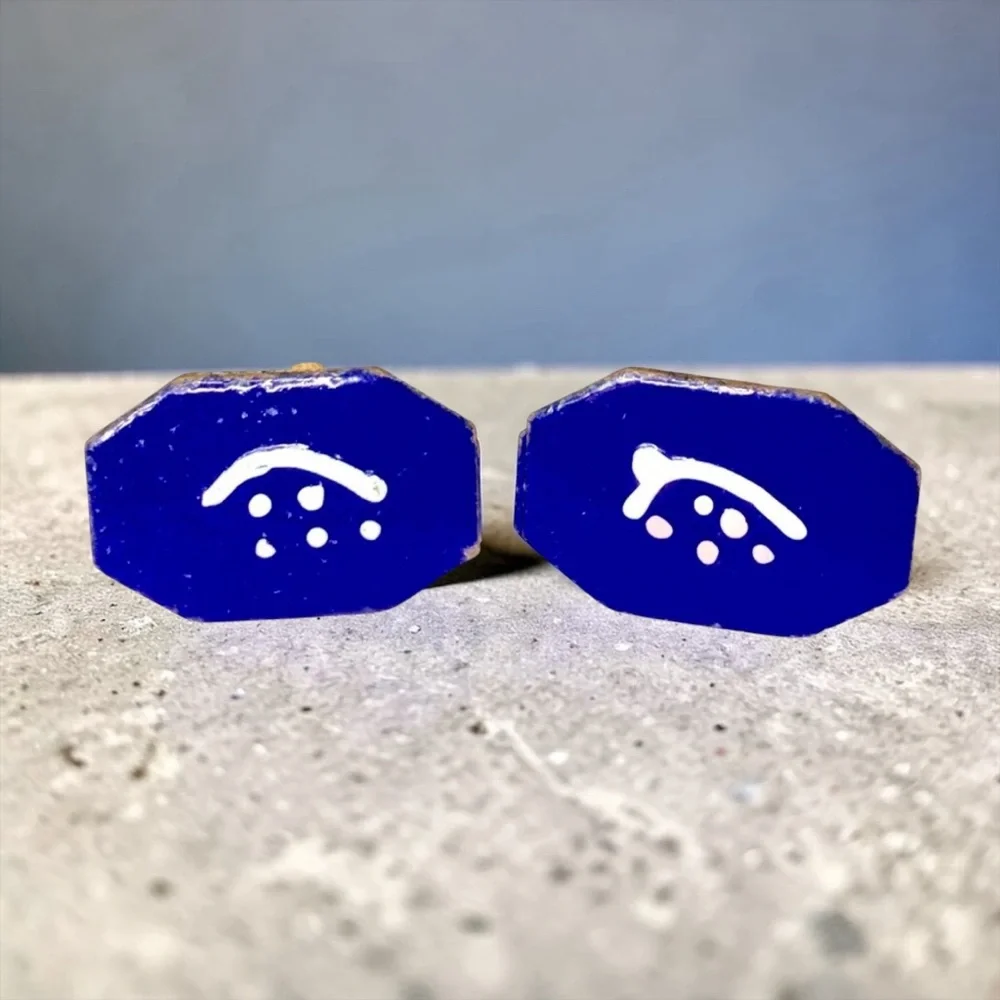 Collectible Vintage Modernist Blue Enamel Copper Cuff Links Estate Find